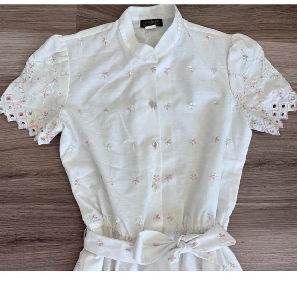 Vintage 90s Desiree Prairie Boho Cottage Core Lace Embroidered Jumpsuit Romper - Picture 5 of 16